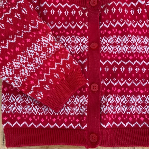 🌟3/$15🌟OskKosh Red Fair Isle Knit Cotton Blend Cardigan Size 6M - Picture 5 of 8